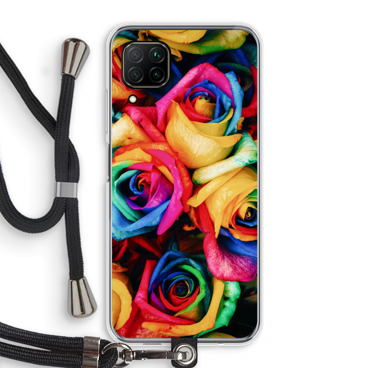 Neon bloemen: Huawei P40 Lite Transparant Hoesje met koord