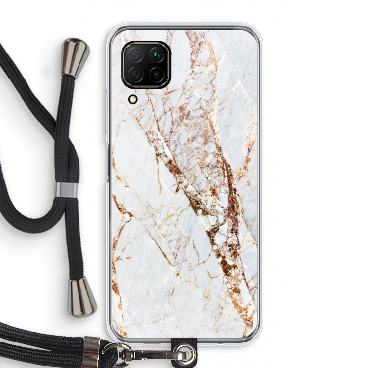 Goud marmer: Huawei P40 Lite Transparant Hoesje met koord