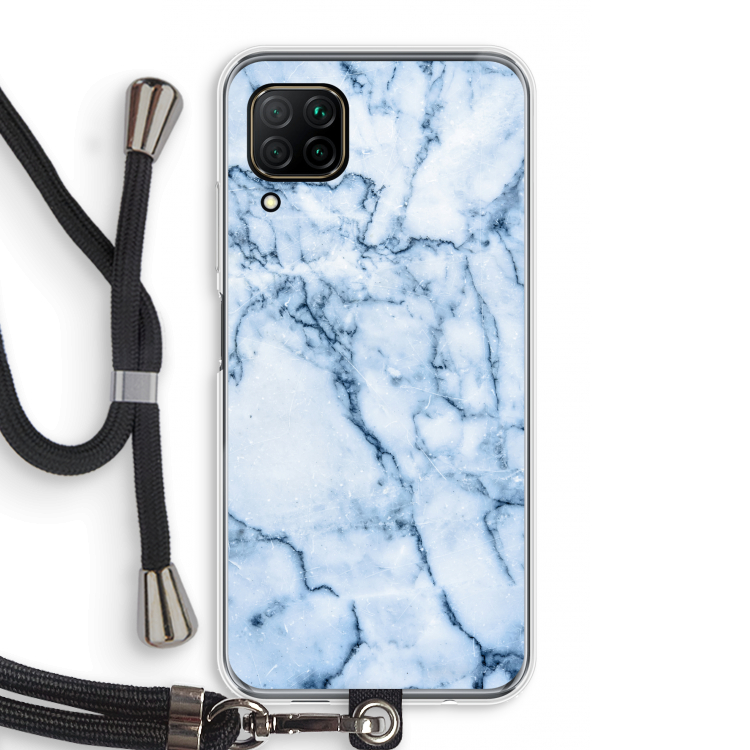 Blauw marmer: Huawei P40 Lite Transparant Hoesje met koord