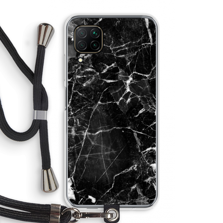 Zwart Marmer 2: Huawei P40 Lite Transparant Hoesje met koord