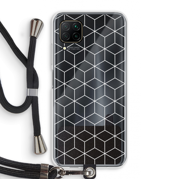 Zwart-witte kubussen: Huawei P40 Lite Transparant Hoesje met koord