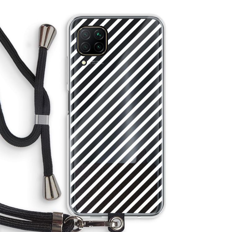Strepen zwart-wit: Huawei P40 Lite Transparant Hoesje met koord
