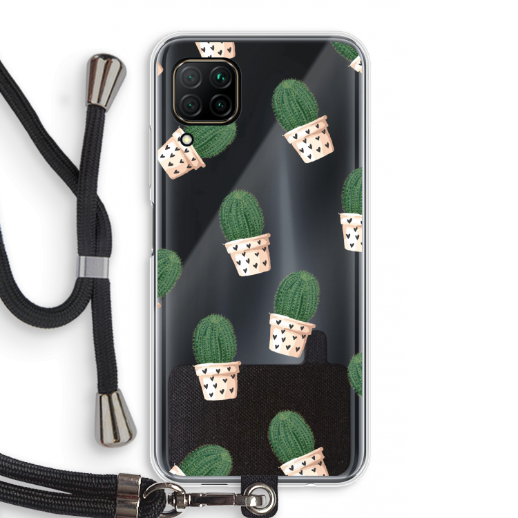 Cactusprint roze: Huawei P40 Lite Transparant Hoesje met koord