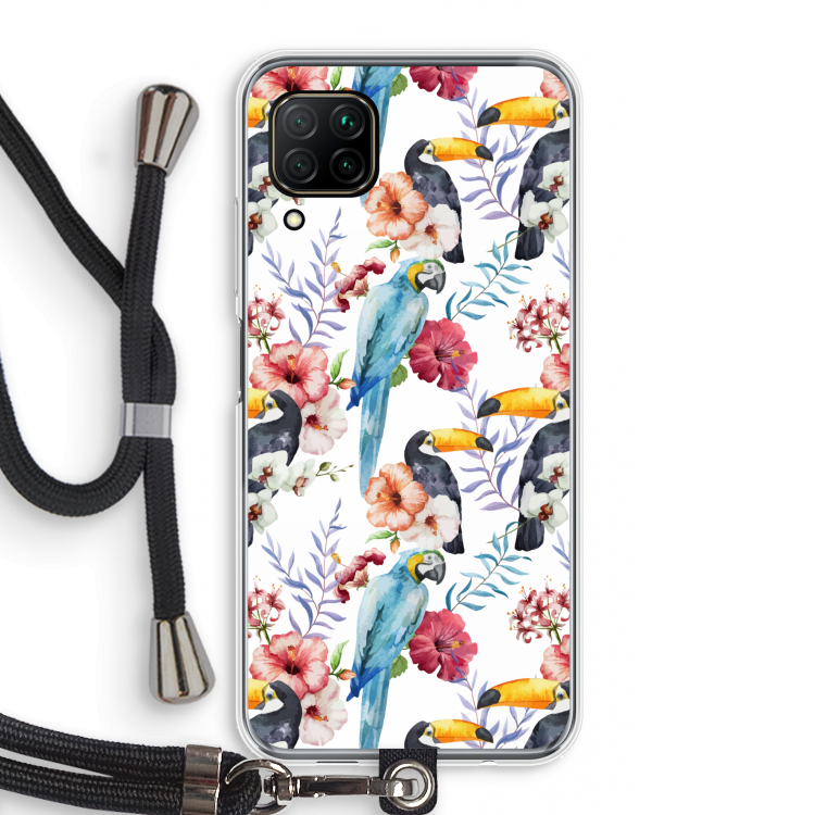 Bloemen tukan: Huawei P40 Lite Transparant Hoesje met koord
