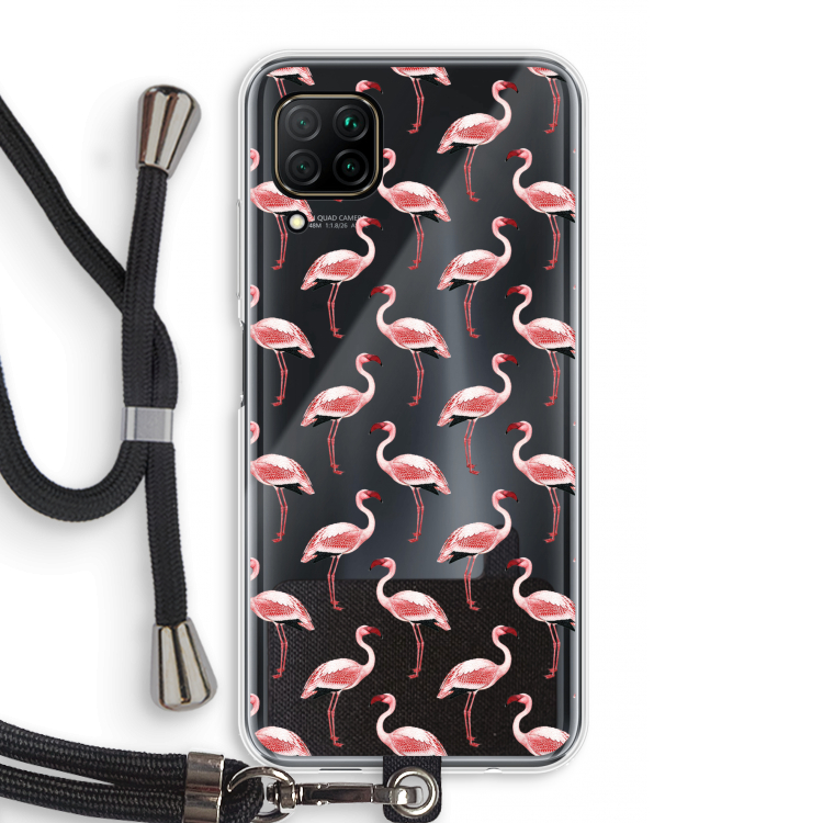 Flamingoprint groen: Huawei P40 Lite Transparant Hoesje met koord