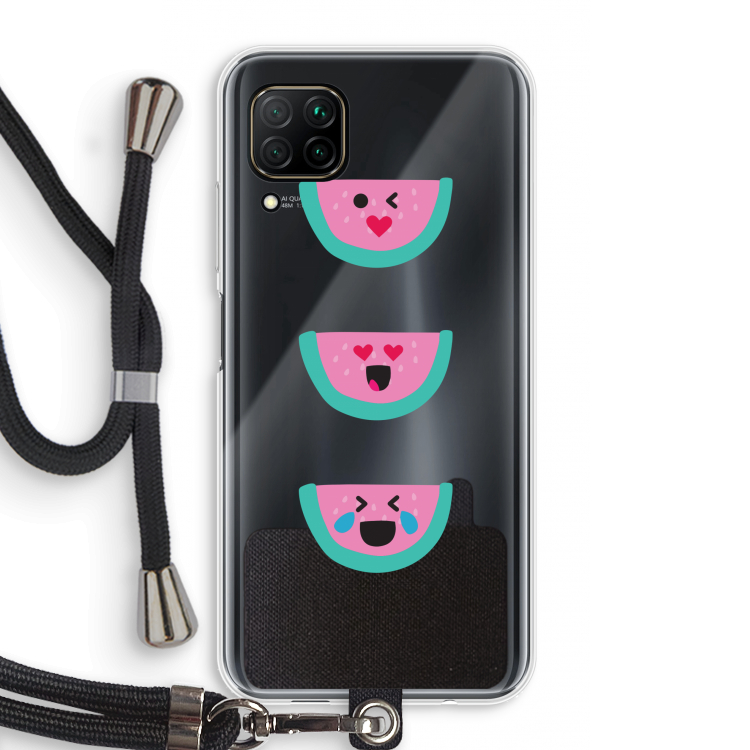 Smiley watermeloen: Huawei P40 Lite Transparant Hoesje met koord