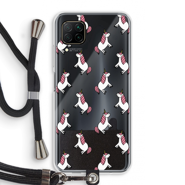Eenhoorns overal: Huawei P40 Lite Transparant Hoesje met koord
