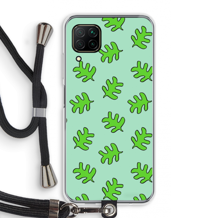 Groene blaadjes: Huawei P40 Lite Transparant Hoesje met koord