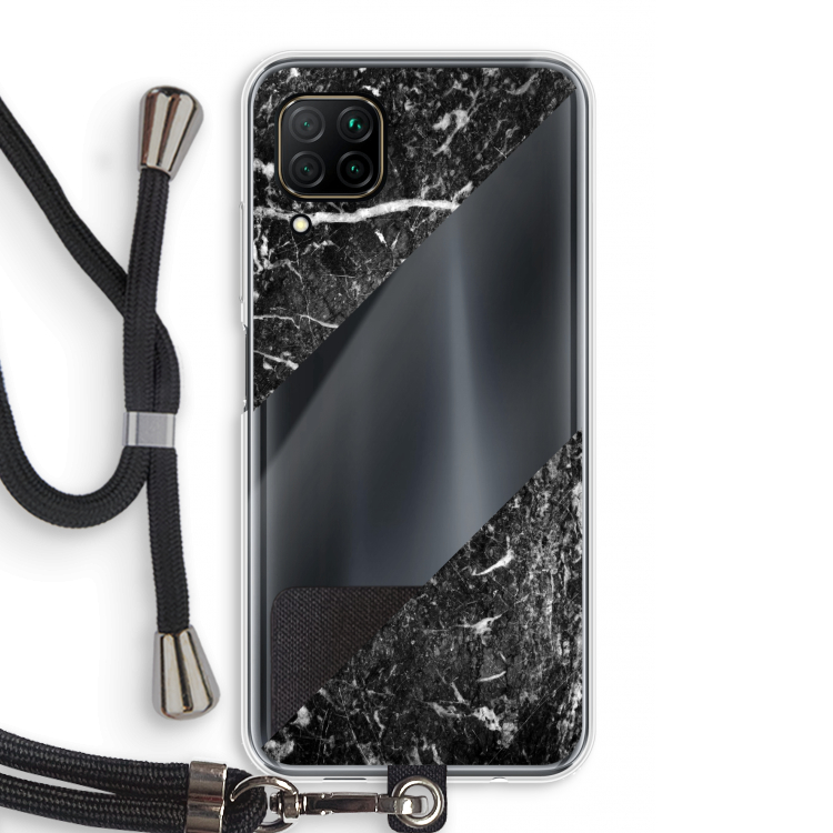 Zwart marmer: Huawei P40 Lite Transparant Hoesje met koord