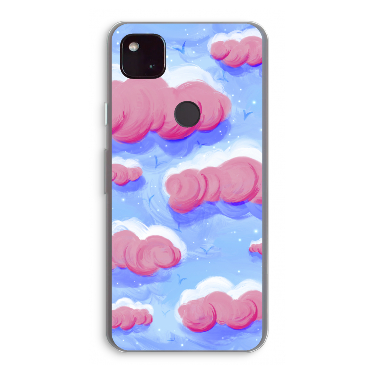 Roze wolken met vogels: Google Pixel 4a 5G Transparant Hoesje