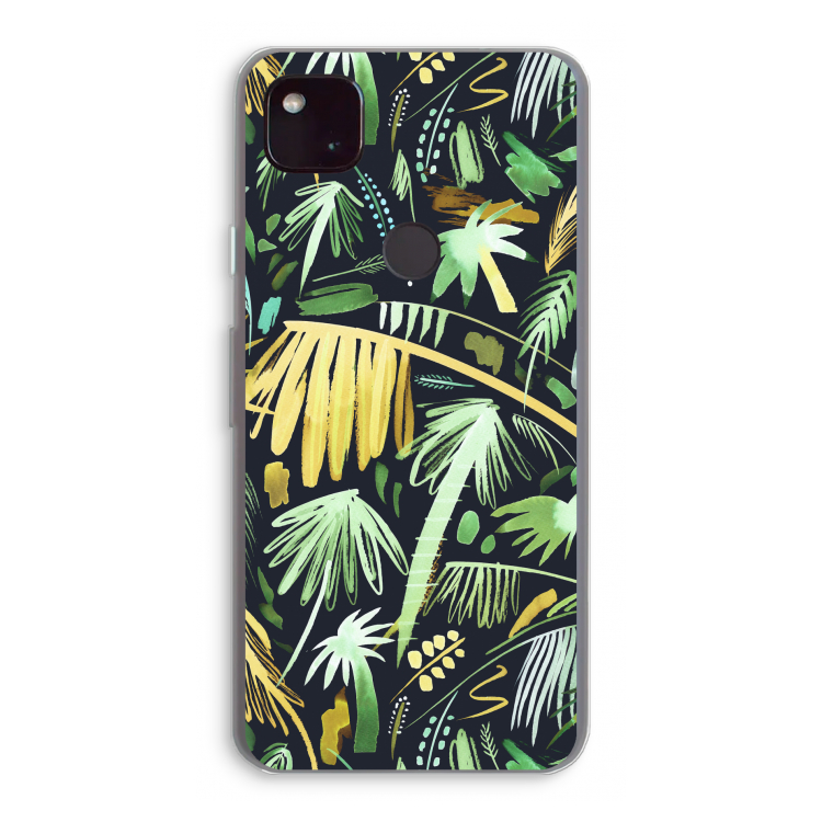 Tropical Palms Dark: Google Pixel 4a 5G Transparant Hoesje