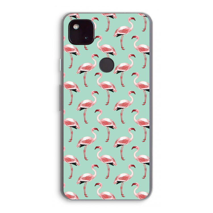 Flamingoprint groen: Google Pixel 4a 5G Transparant Hoesje