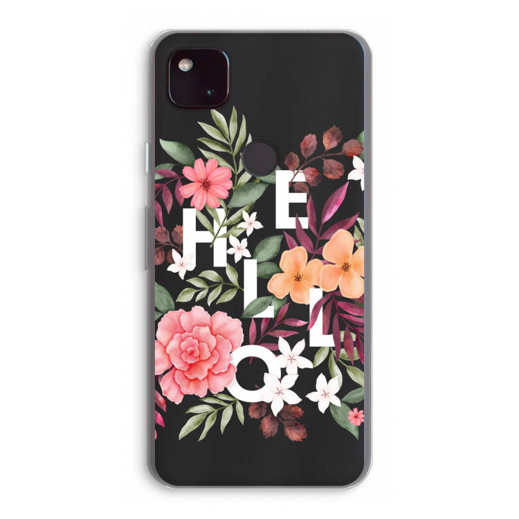 Hello in flowers: Google Pixel 4a 5G Transparant Hoesje