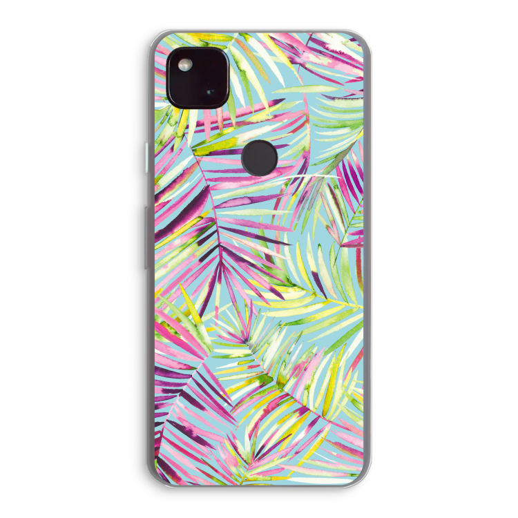 Tropical Palms Blue: Google Pixel 4a 5G Transparant Hoesje