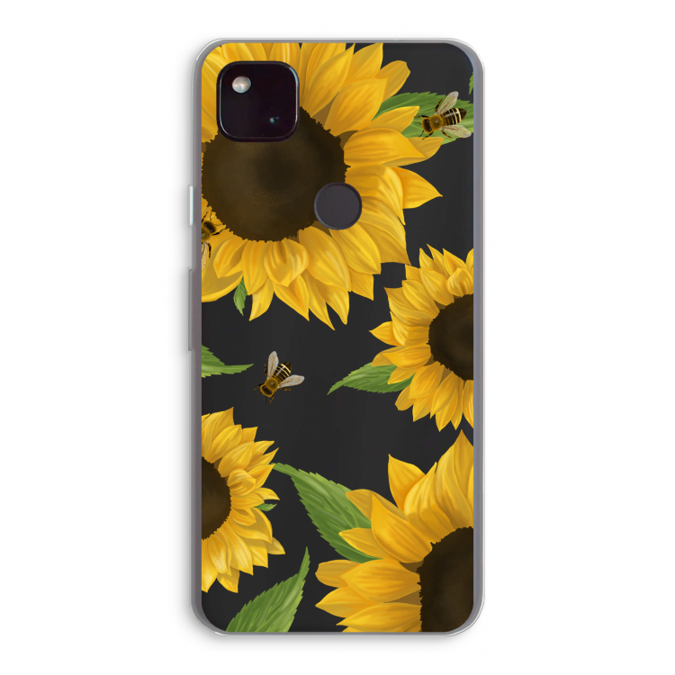 Sunflower and bees: Google Pixel 4a 5G Transparant Hoesje