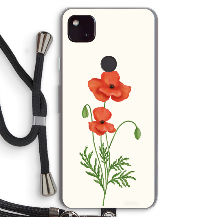 Red poppy: Pixel 4a 5G Transparant Hoesje met koord
