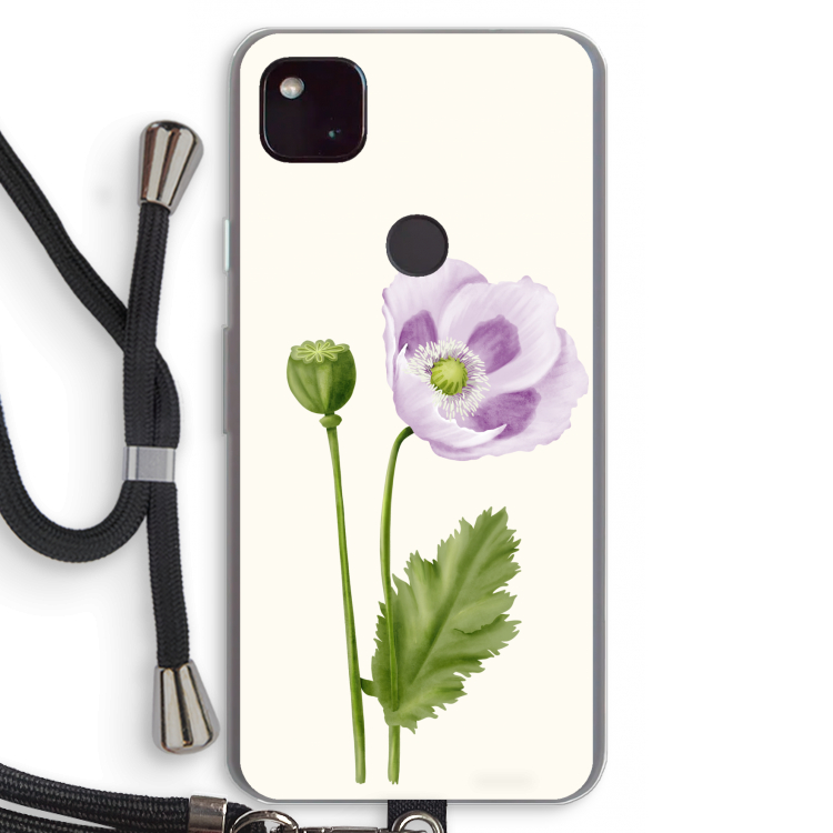 Purple poppy: Pixel 4a 5G Transparant Hoesje met koord