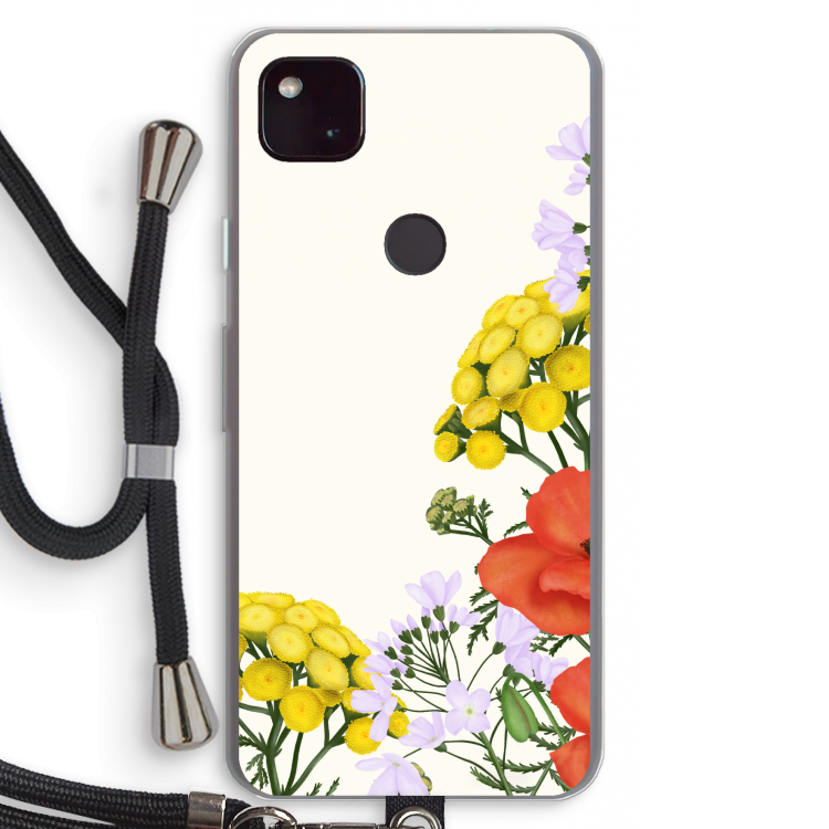 Wilde bloemen: Pixel 4a 5G Transparant Hoesje met koord
