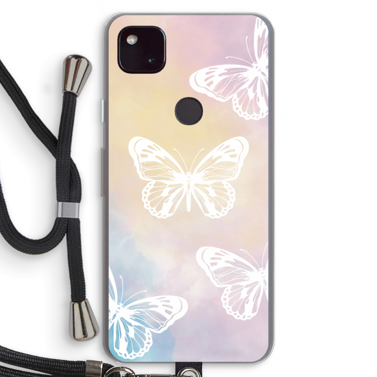 White butterfly: Pixel 4a 5G Transparant Hoesje met koord