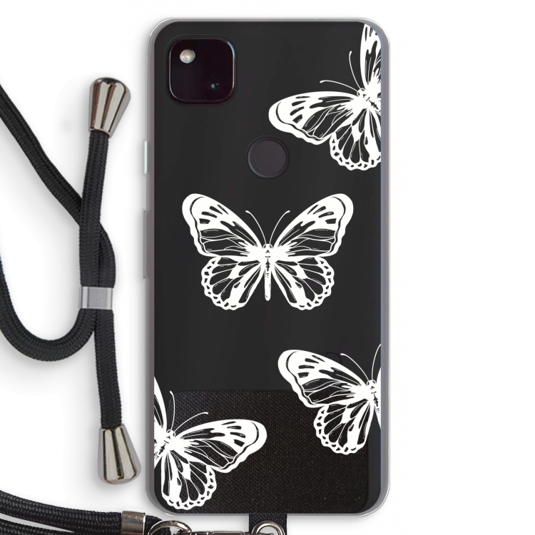 White butterfly: Pixel 4a 5G Transparant Hoesje met koord