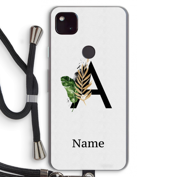 Charcoal Flora: Pixel 4a 5G Transparant Hoesje met koord