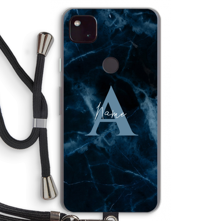 Midnight Marble: Pixel 4a 5G Transparant Hoesje met koord