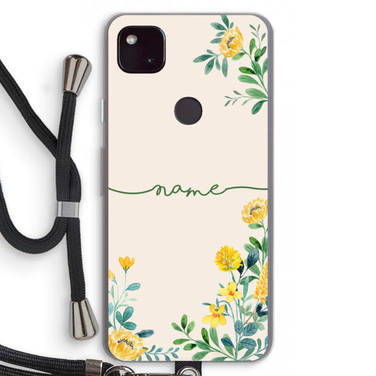 Gele bloemen: Pixel 4a 5G Transparant Hoesje met koord