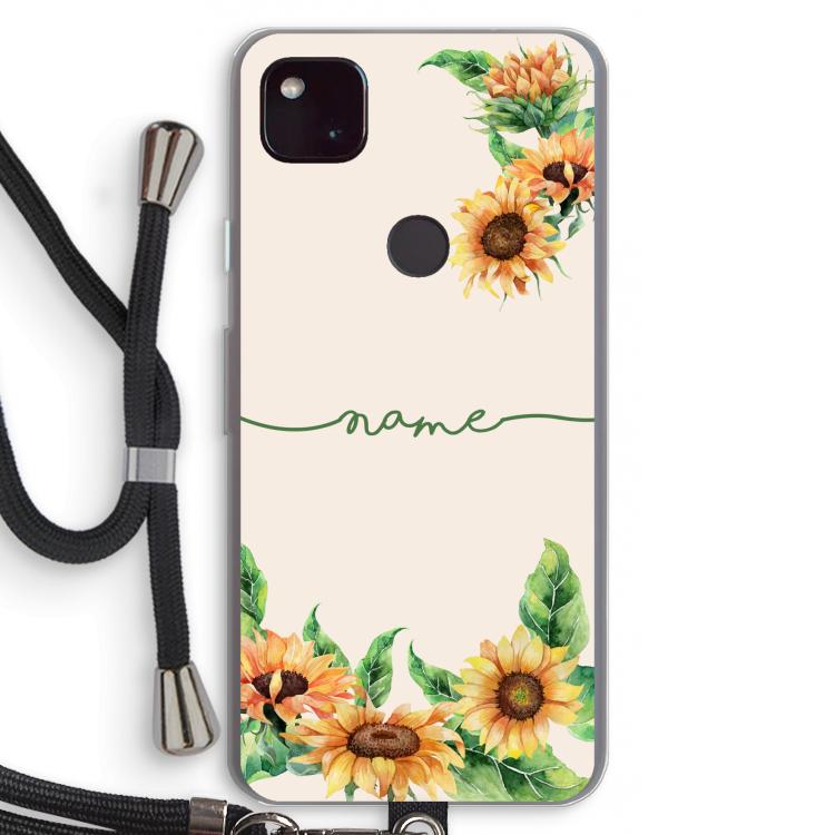Zonnebloemen: Pixel 4a 5G Transparant Hoesje met koord