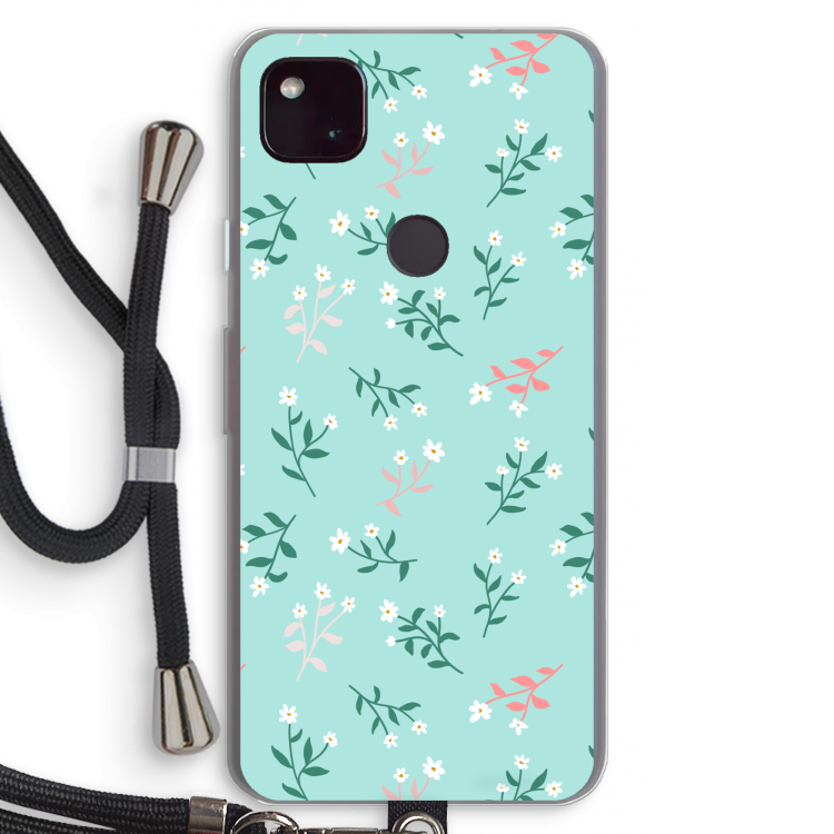 Small white flowers: Pixel 4a 5G Transparant Hoesje met koord