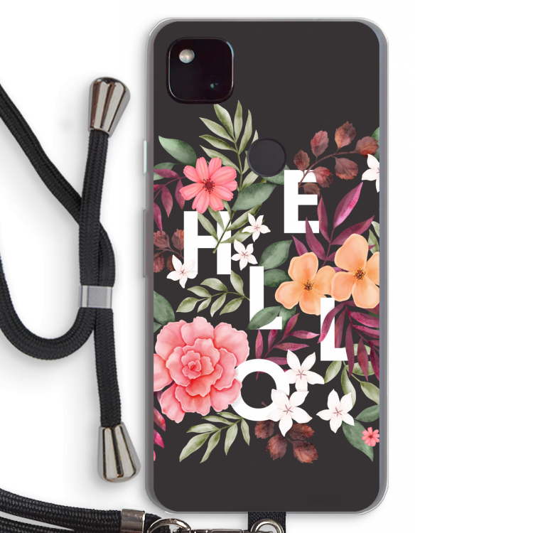 Hello in flowers: Pixel 4a 5G Transparant Hoesje met koord