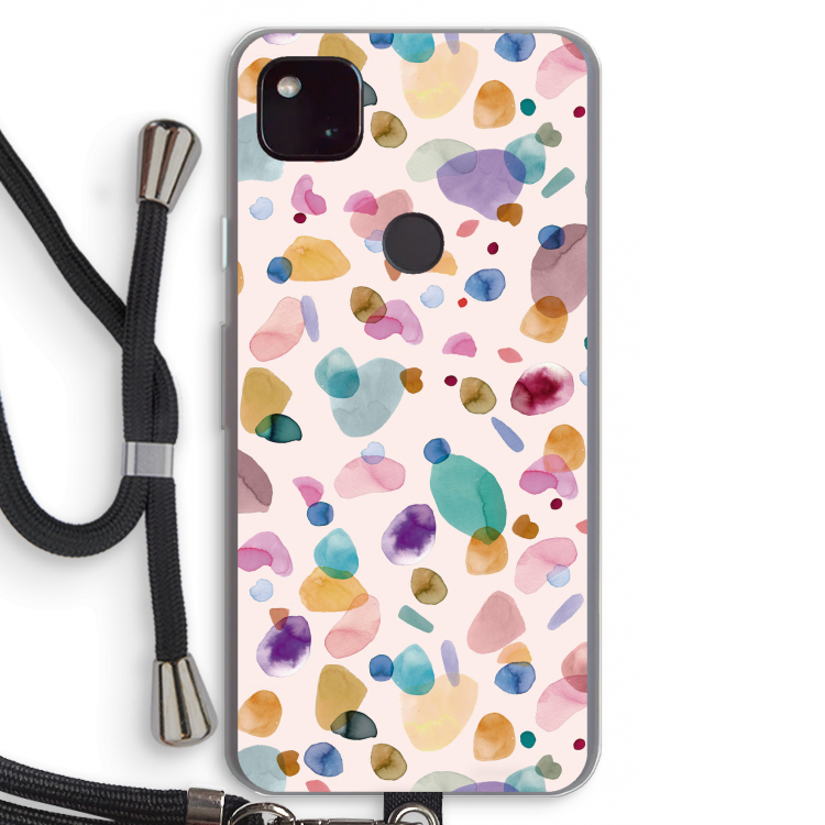 Terrazzo Memphis Pink: Pixel 4a 5G Transparant Hoesje met koord
