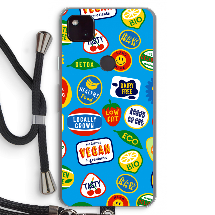 Fruitsticker: Pixel 4a 5G Transparant Hoesje met koord