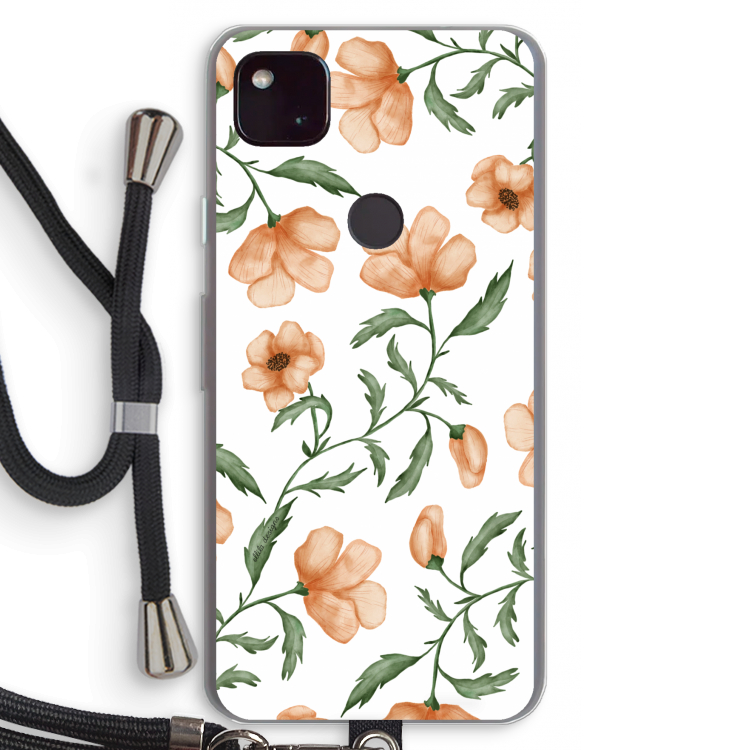 Peachy flowers: Pixel 4a 5G Transparant Hoesje met koord