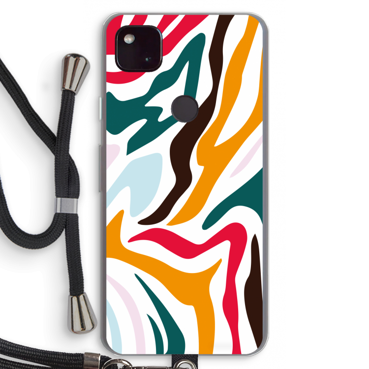 Colored Zebra: Pixel 4a 5G Transparant Hoesje met koord