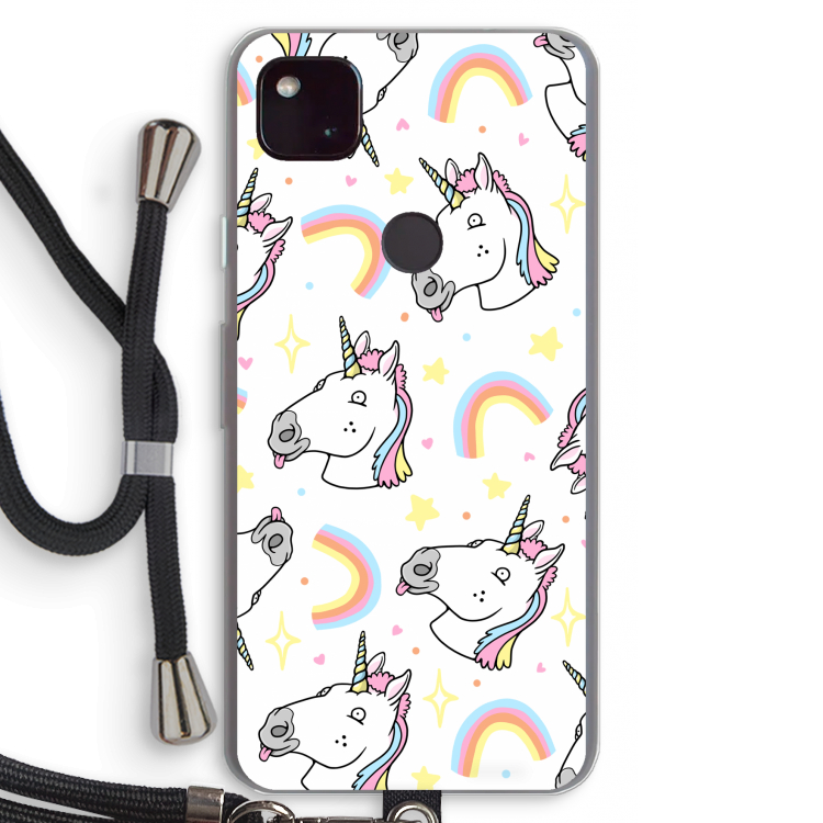 Rainbow Unicorn: Pixel 4a 5G Transparant Hoesje met koord