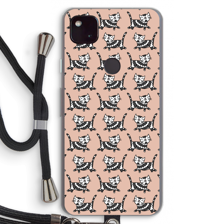 Zwarte poes: Pixel 4a 5G Transparant Hoesje met koord