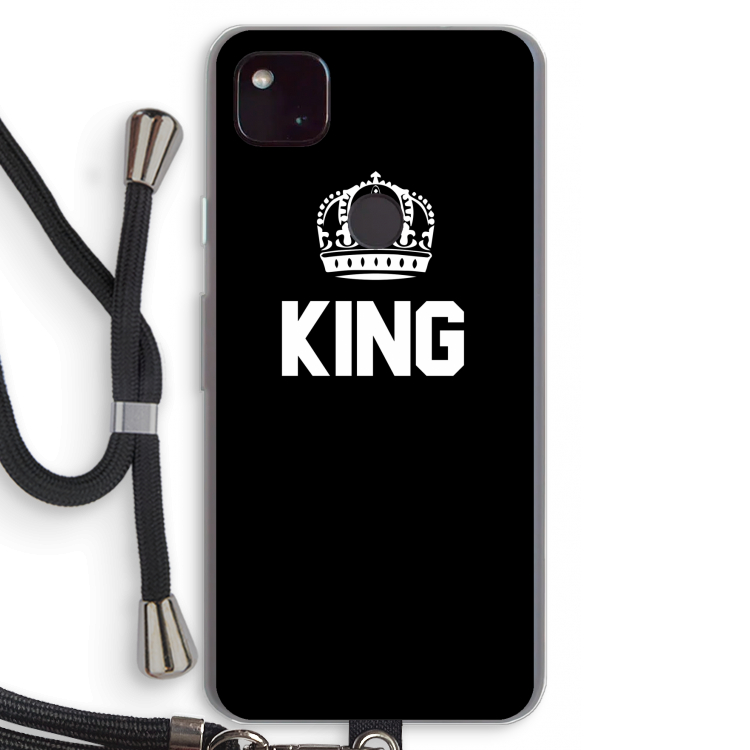 King zwart: Pixel 4a 5G Transparant Hoesje met koord