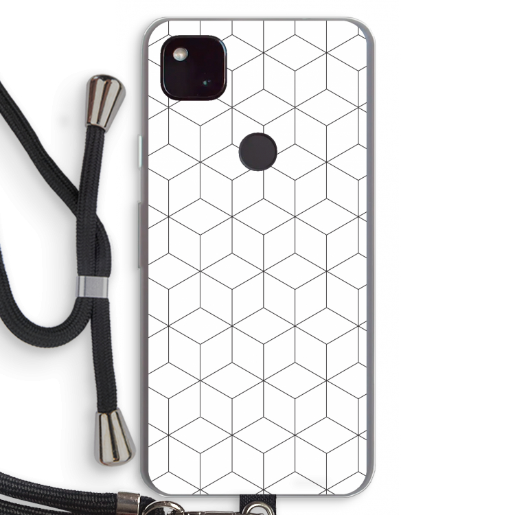 Zwart-witte kubussen: Pixel 4a 5G Transparant Hoesje met koord