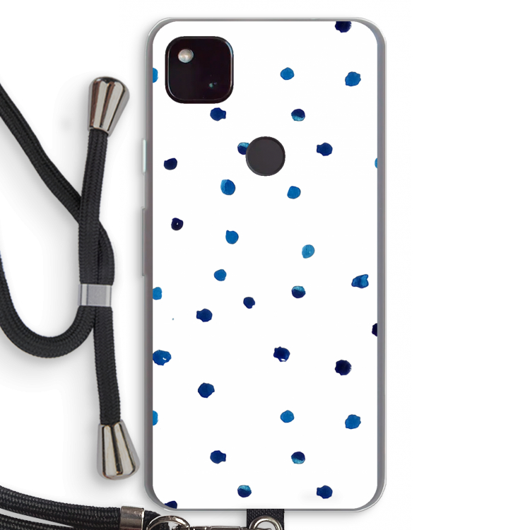 Blauwe stippen: Pixel 4a 5G Transparant Hoesje met koord
