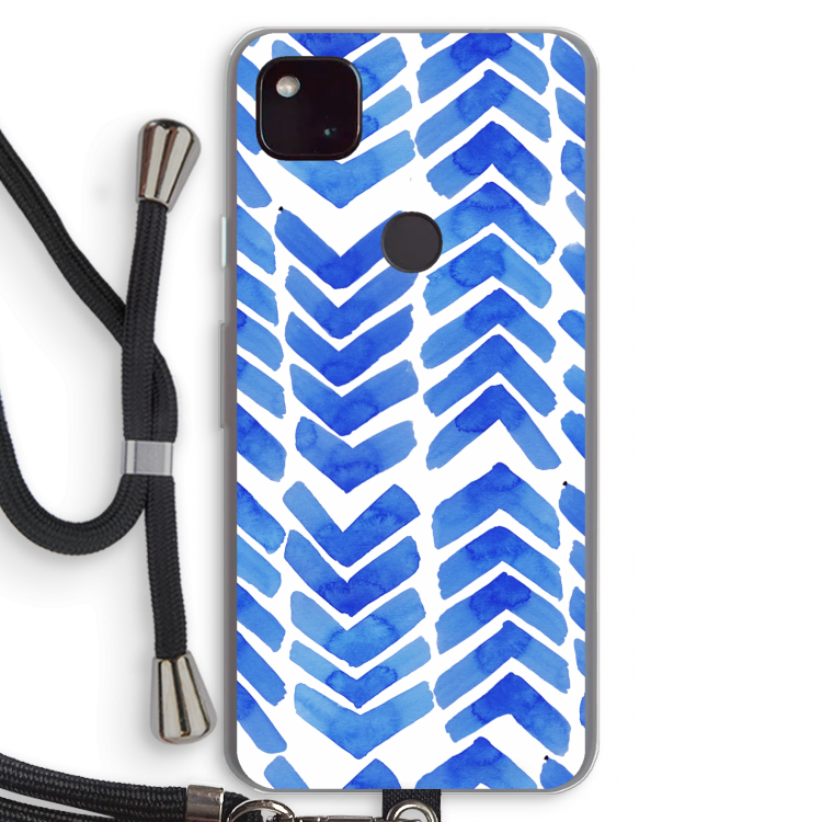 Blauwe pijlen: Pixel 4a 5G Transparant Hoesje met koord