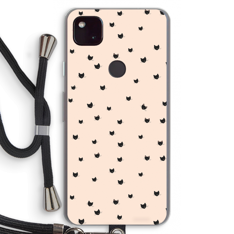 Kleine kattenkopjes: Pixel 4a 5G Transparant Hoesje met koord
