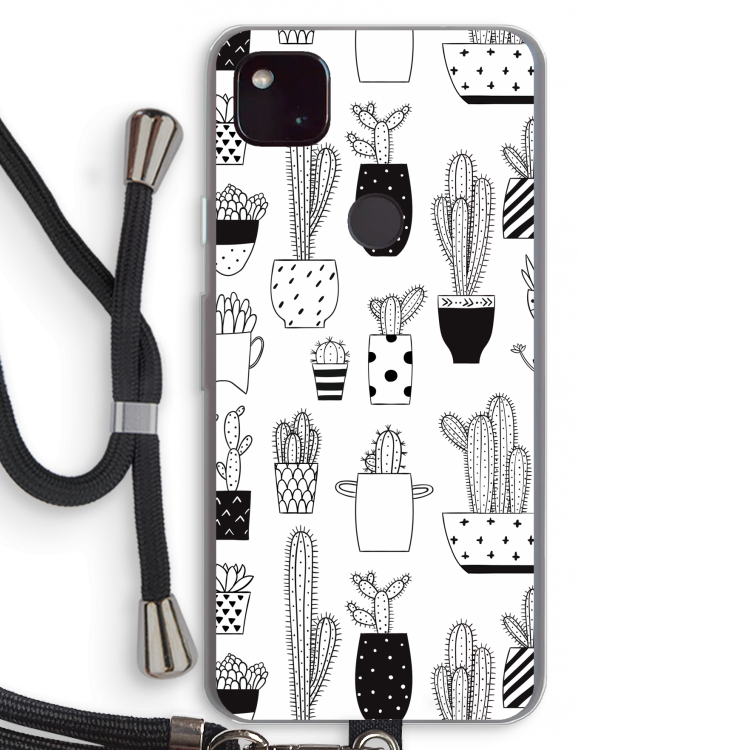Cactusmotief: Pixel 4a 5G Transparant Hoesje met koord
