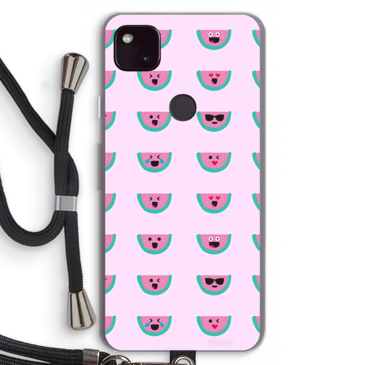 Smiley watermeloenprint: Pixel 4a 5G Transparant Hoesje met koord