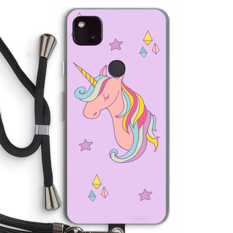 Roze eenhoorn: Pixel 4a 5G Transparant Hoesje met koord