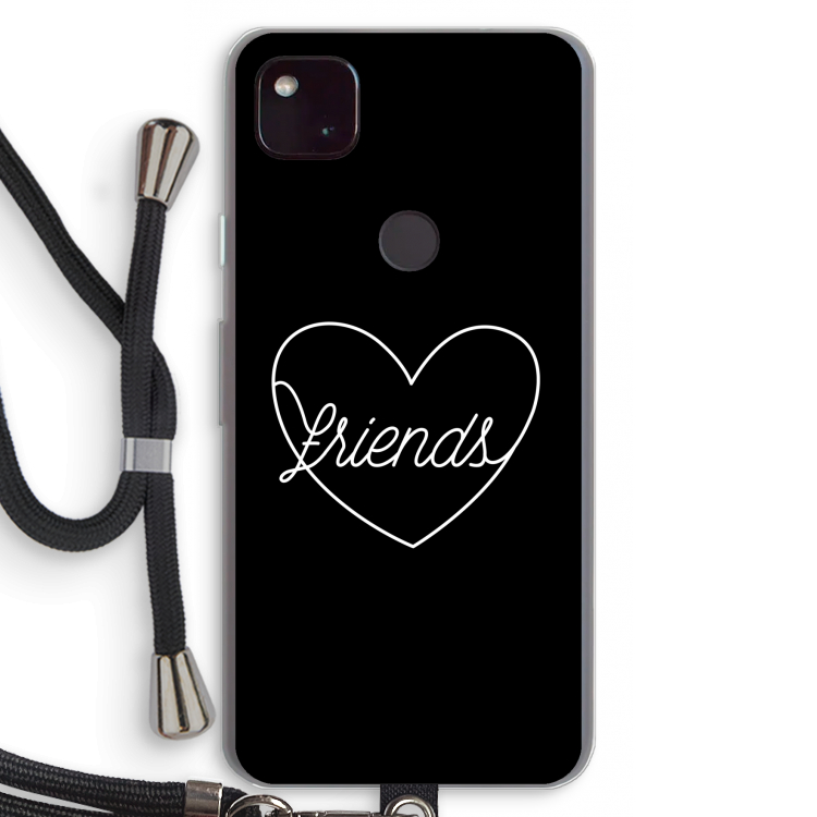 Friends heart black: Pixel 4a 5G Transparant Hoesje met koord