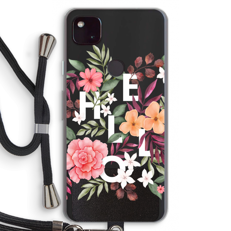 Hello in flowers: Pixel 4a 5G Transparant Hoesje met koord