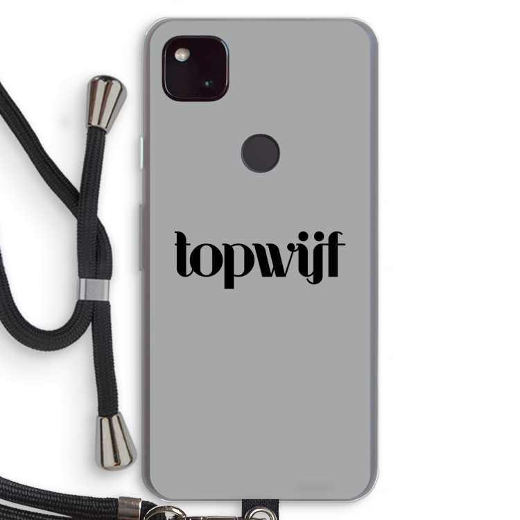 Topwijf Grijs Zwart: Pixel 4a 5G Transparant Hoesje met koord