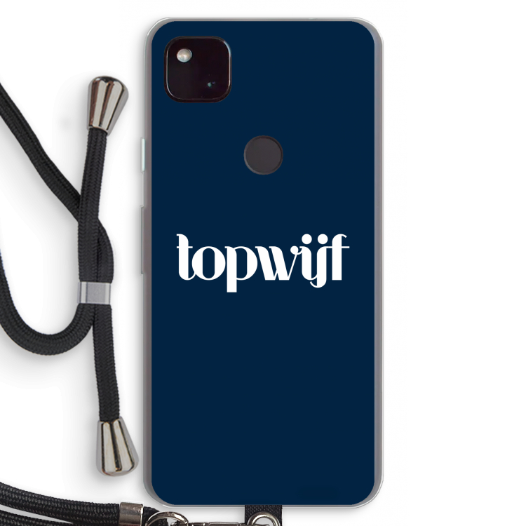 Topwijf Navy: Pixel 4a 5G Transparant Hoesje met koord