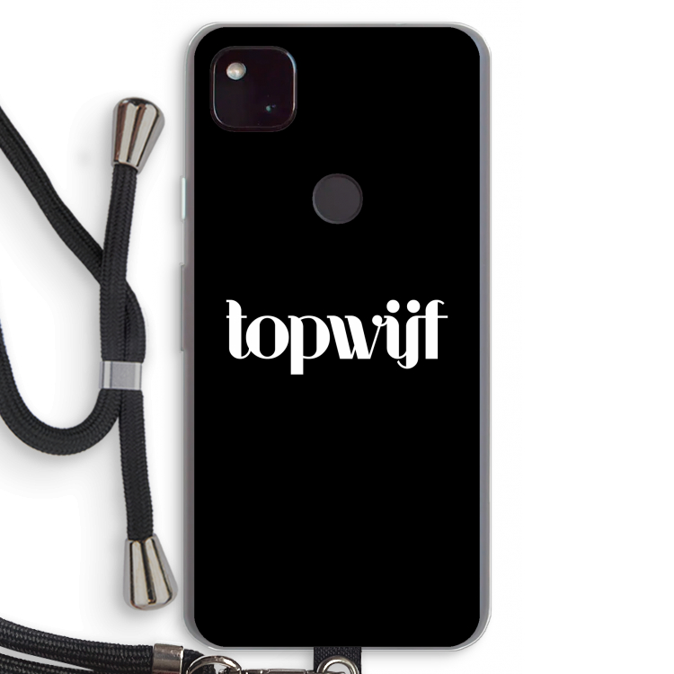Topwijf Zwart: Pixel 4a 5G Transparant Hoesje met koord