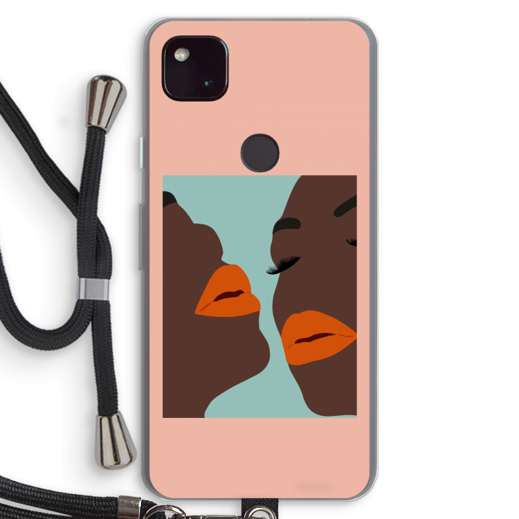 Orange lips: Pixel 4a 5G Transparant Hoesje met koord